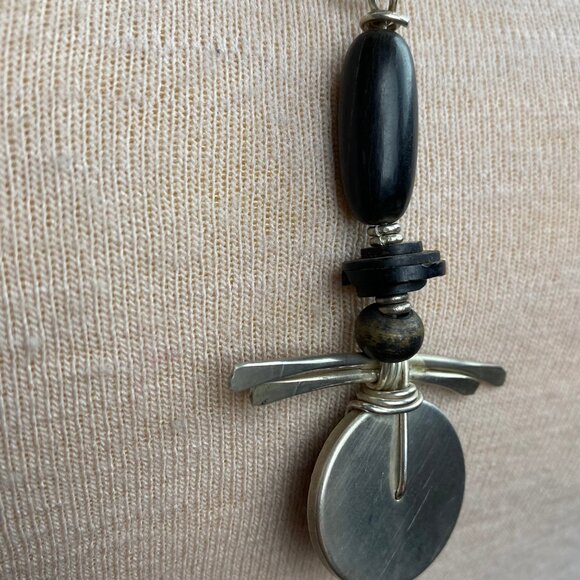 Handmade Brutalist Wire Wrapped Sterling Pendant Necklace 29" - Picture 3 of 8